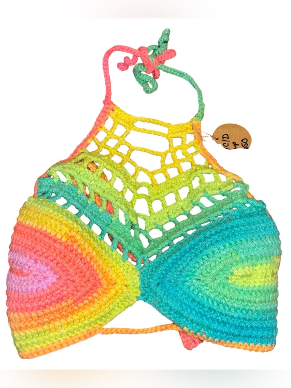 Multi Color Pastel Handmade Rainbow Crochet Halter Top Strappy Bra